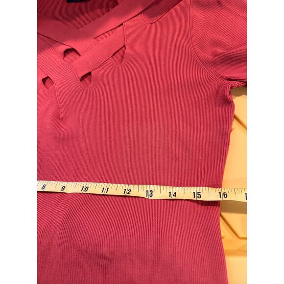 Vintage EUC Cyrus Rust Orange Criss Cross Knit Ribbed Sweater Flattering - Picture 14 of 14